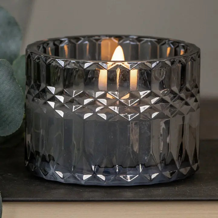 2.75" Faceted Charcoal Glass 3D Flame Candle
