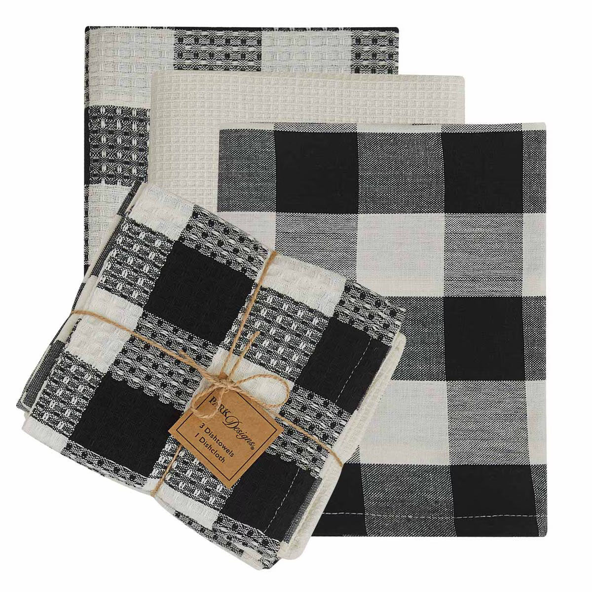 Wicklow Check 3 Dishtowel-1 Dishcloth Set - Black & Cream