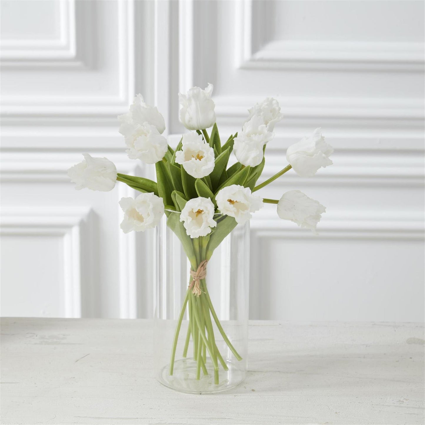 13 Inch White Real Touch Parrot Tulip, Single Stem