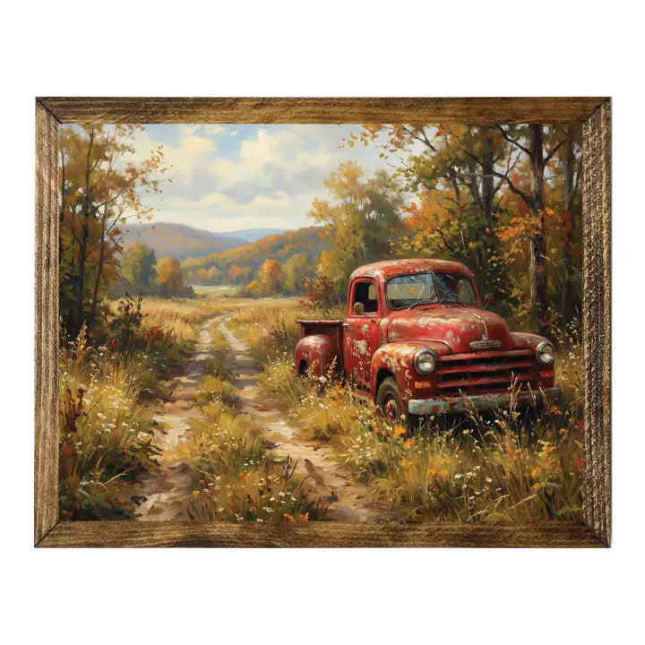 Old Red Truck Dirt Road Rolling Hills