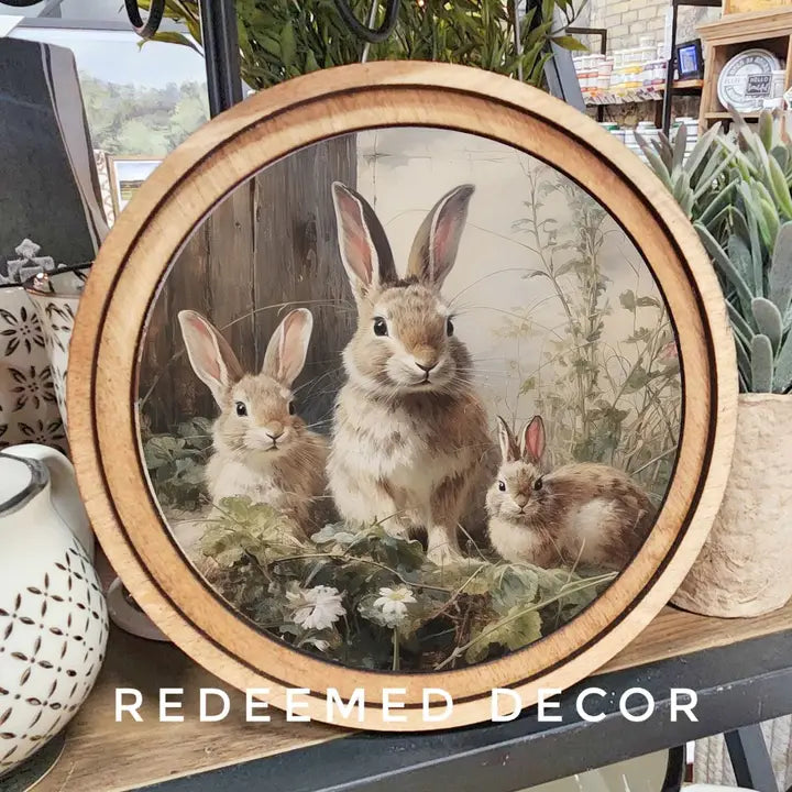 8" Round Bunny Trio Art