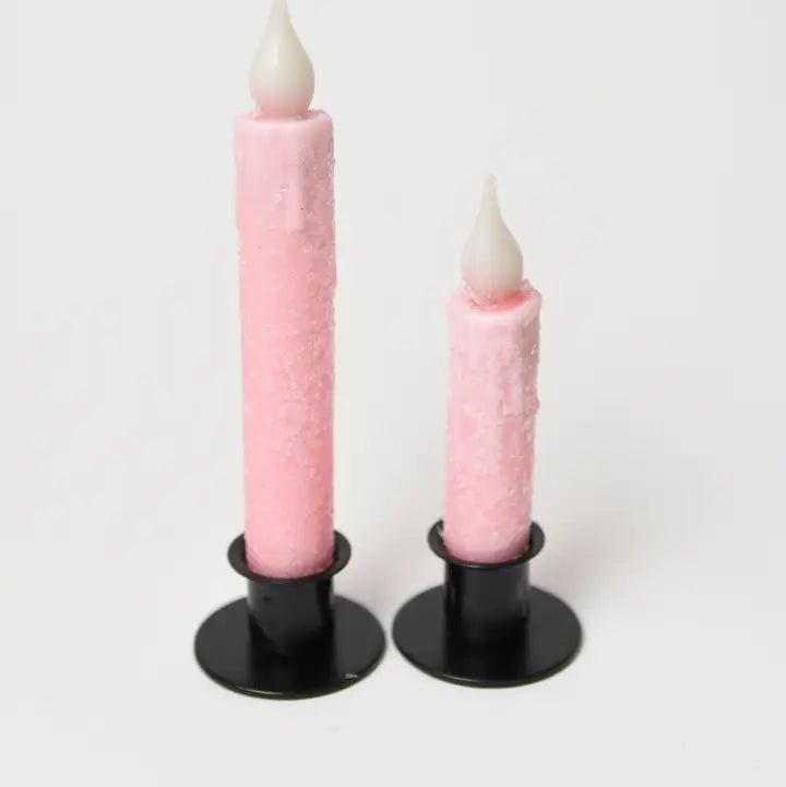 Diamond Dusted Pink Led Timer Taper Candle