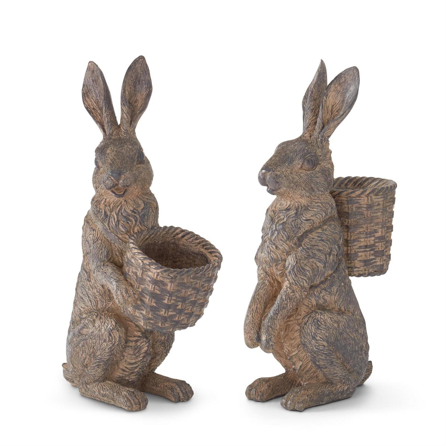 12 Inch Brown Resin Rabbits with Front Basket or Back Basket