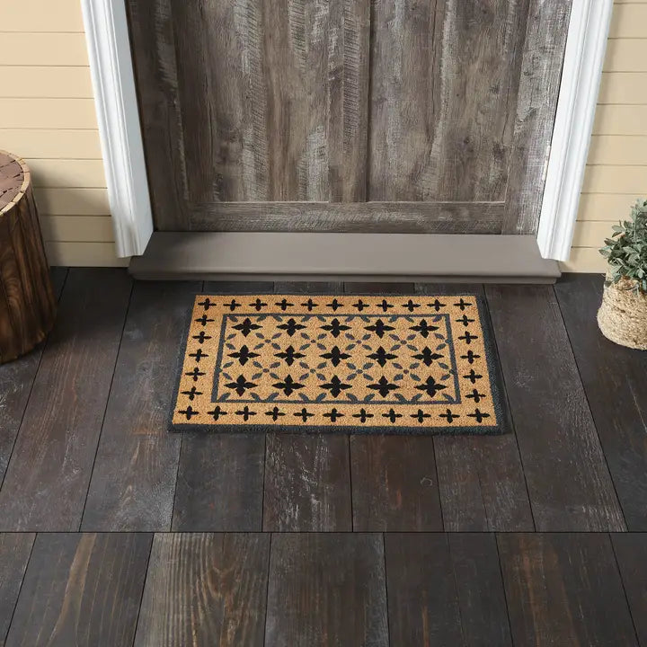 Charleston Mosaic Black Grey Coir Rug Rect 20x30