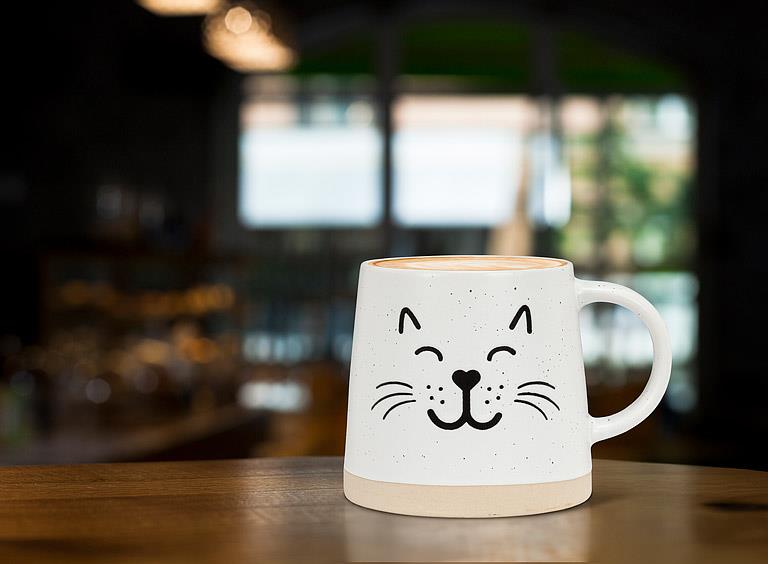 Wide Base Mug with Cat Face-3.5"H