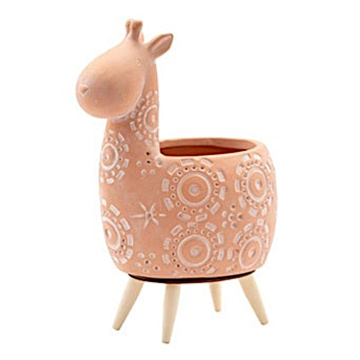 Terra Cotta Giraffe Planter with Wood Legs