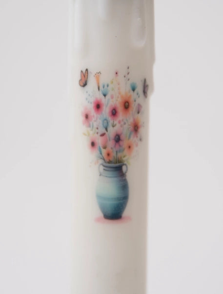 Crock of Flowers Led Timer Taper Candle