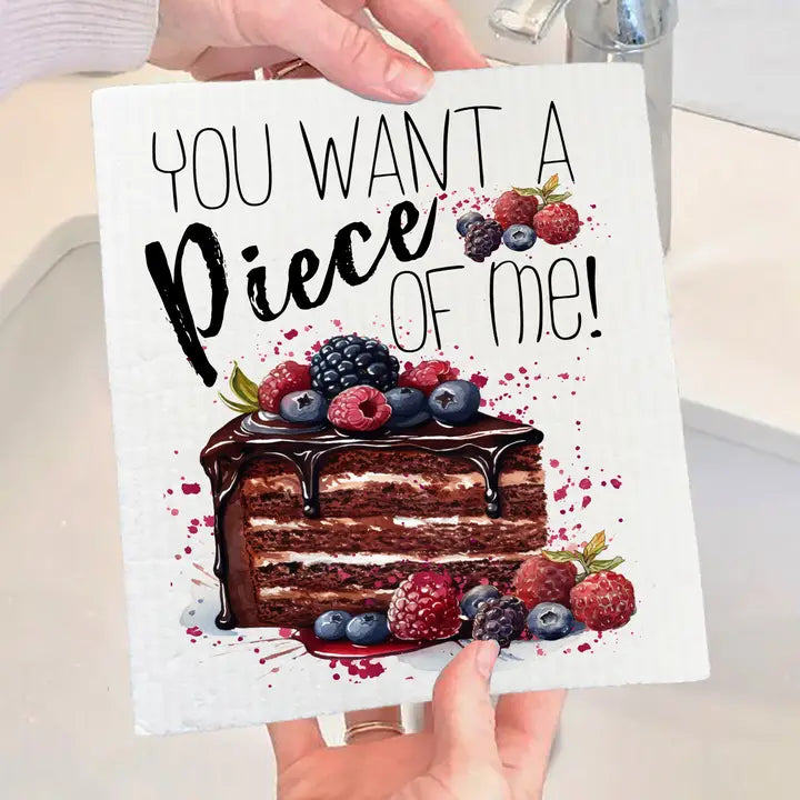 Want A Piece of Me Cake Funny Swedish Dish Cloth