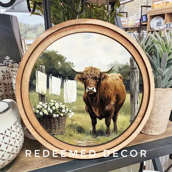 8" Round Highland Laundry Art