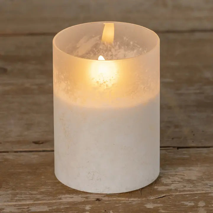4" White Frosted Glass 3D Flame Candle
