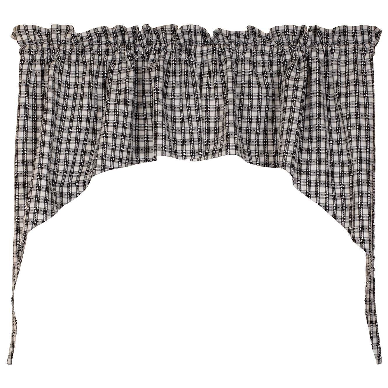 Charleston Swag Swag has a large black and white plaid design. Standard rod pocket. Measures:72x36"