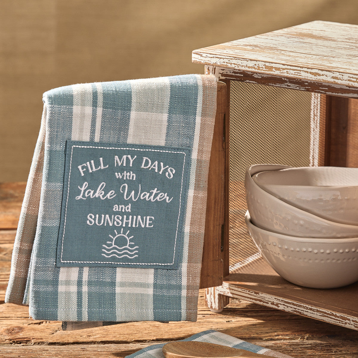 Jordan Plaid Decorative Dishtowel: Lake Water & Sunshine