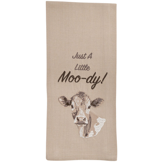 Moo-dy Embroidered Dishtowel
