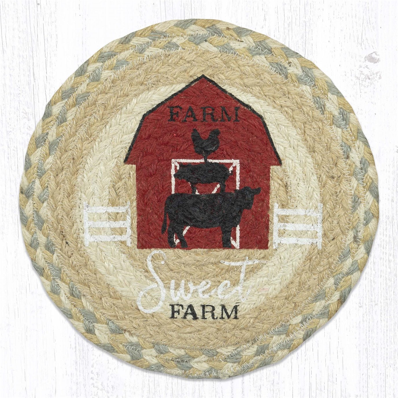 10" Round, Farm Sweet Farm Braided Trivet