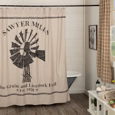 Sawyer Mill Charcoal Windmill Printed Shower Curtain