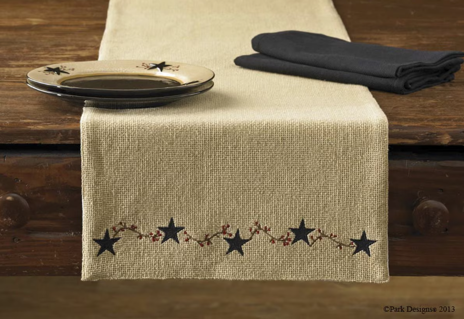 Burlap Star Table Runner - 36 inches