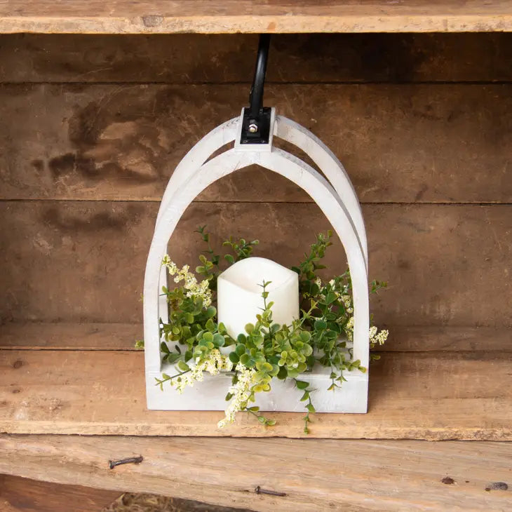 Arched Lantern with Candle & Greens