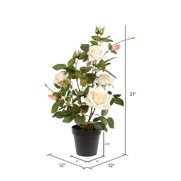 21" Artificial White Rose Plant in Pot