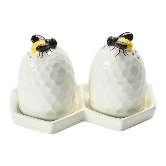 Ceramic Beehive Salt and Pepper Set with Tray