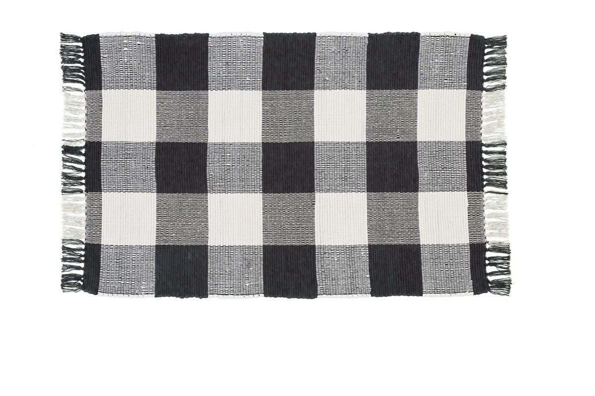Wicklow Check Rag Rug in Black and Cream, 3 ft x 5 ft