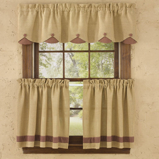 Burlap Check Lined Valance with Red Check
