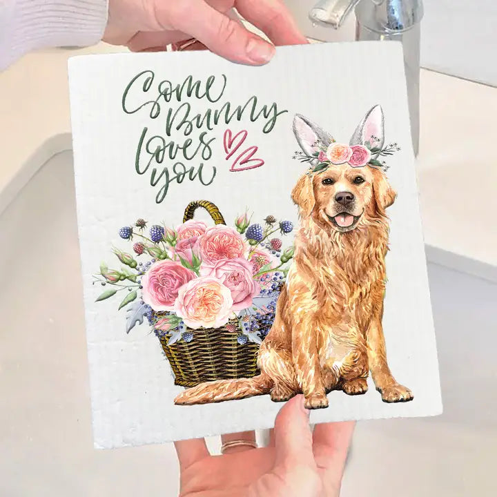 Some Bunny Loves You Lab Dog Swedish Dishcloth