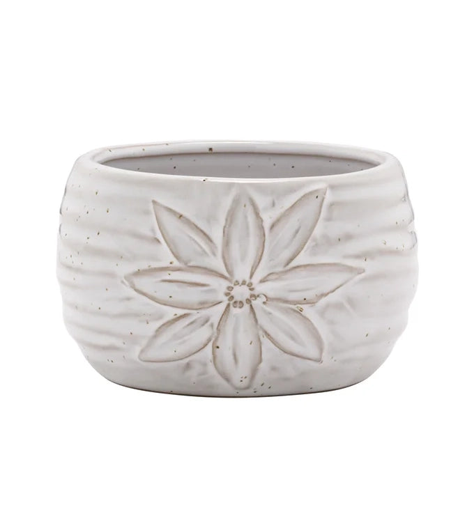 Ceramic White & Brown Flower Mini Pot - 3"