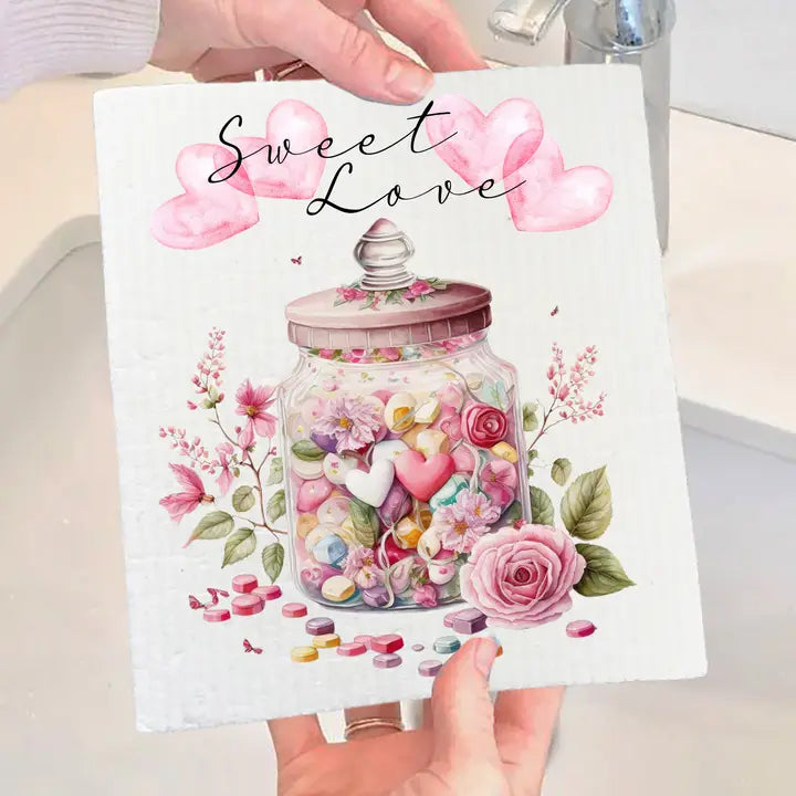 Valentine Candy Jar Sweet Love Heart Swedish Dish Cloth