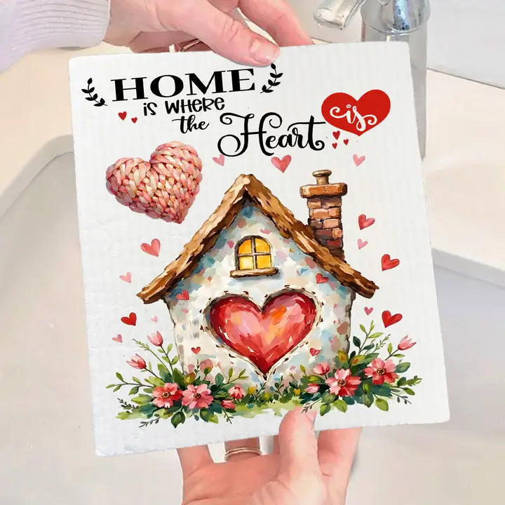 Home Is Where the Heart Is Valentine Swedish Dishcloth