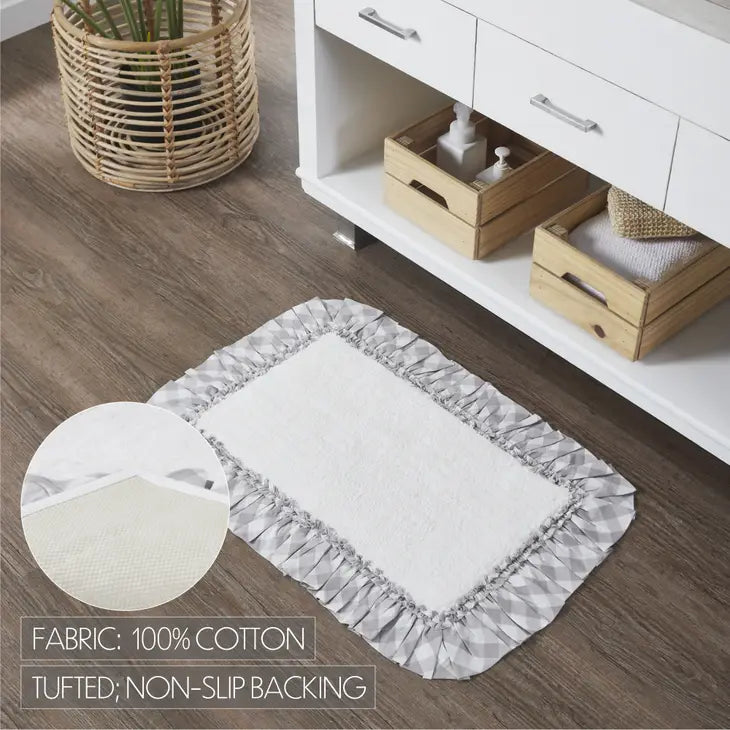 Annie Buffalo Grey Check Bathmat with Ruffle 20 x 30