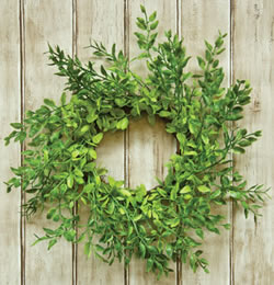 tiny green leaves on a grapevine wreath