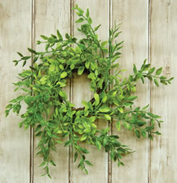 green leaves on grapevine wreath 