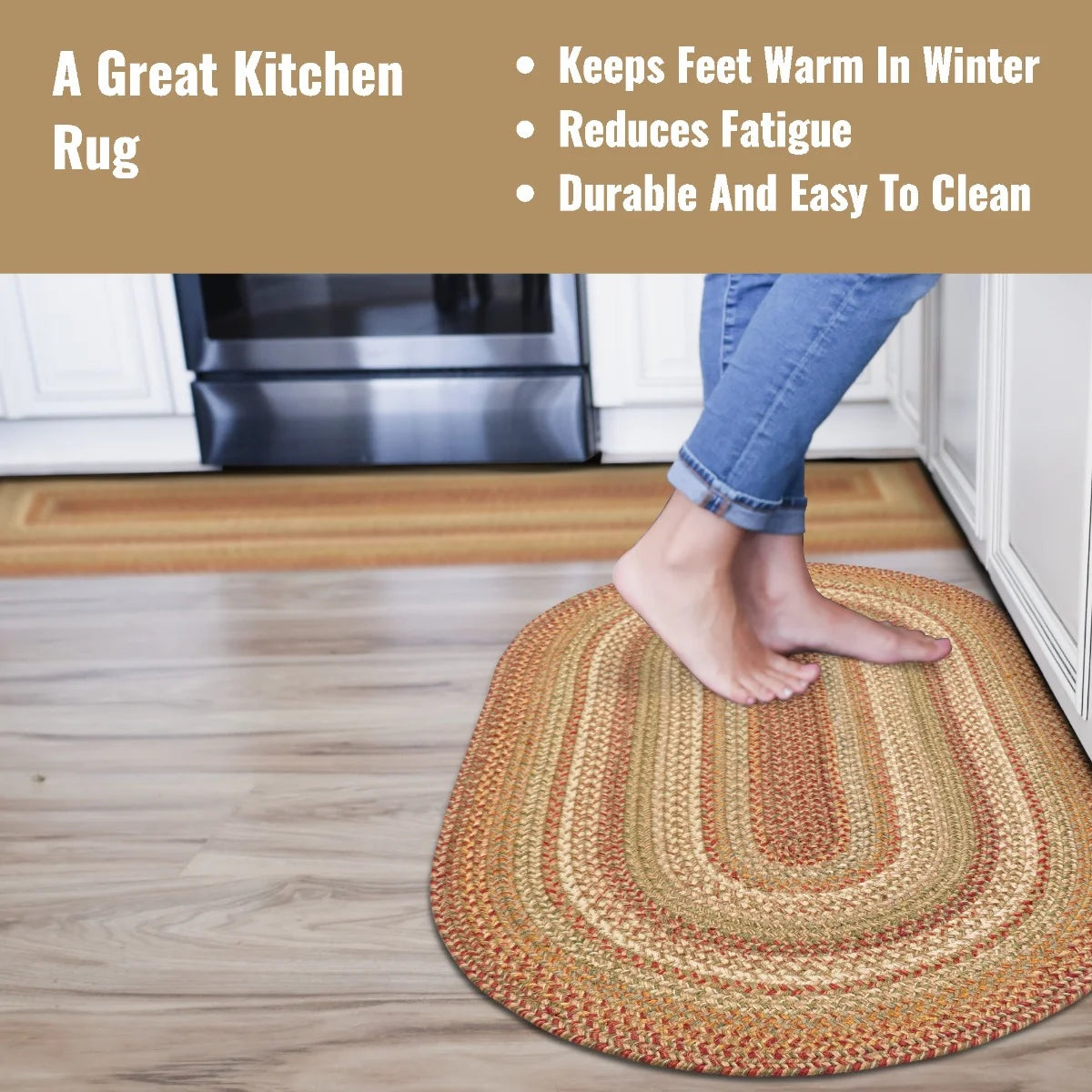 Harvest Beige Braided Oval Jute Area Rug 20 x 30
