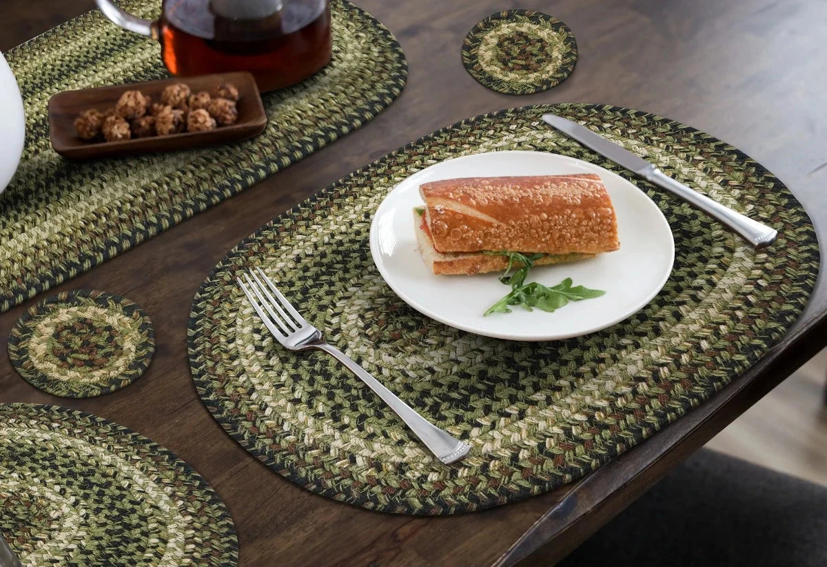 Braided Oval Jute Placemat, 13 inch x 19 inch, in Pinecone: Shades of Green