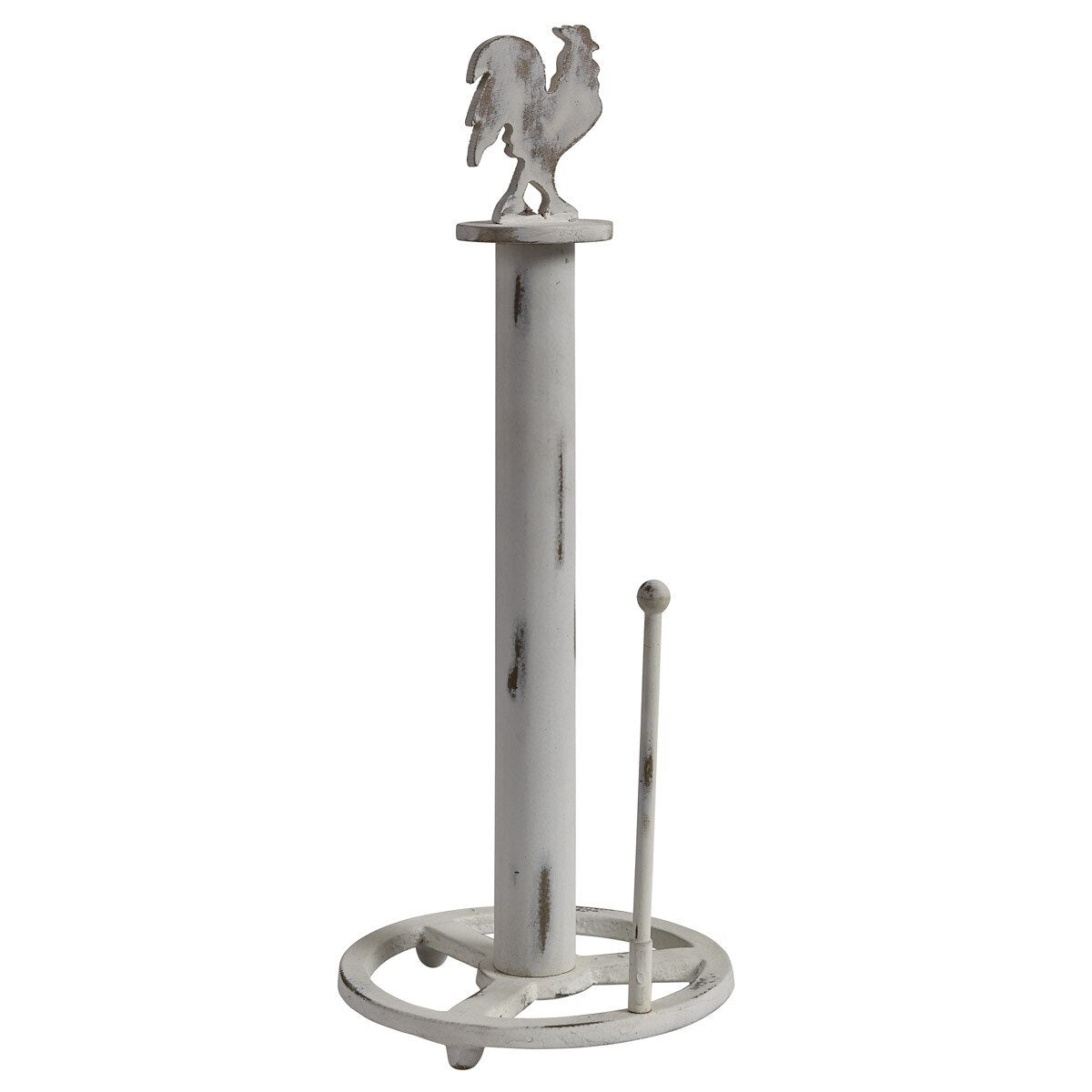Rooster Wood and Iron Farmhouse Style Paper Towel Holder in Cream