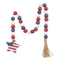 red white and blue beads with a star shaped flag at one end and tassel on right end