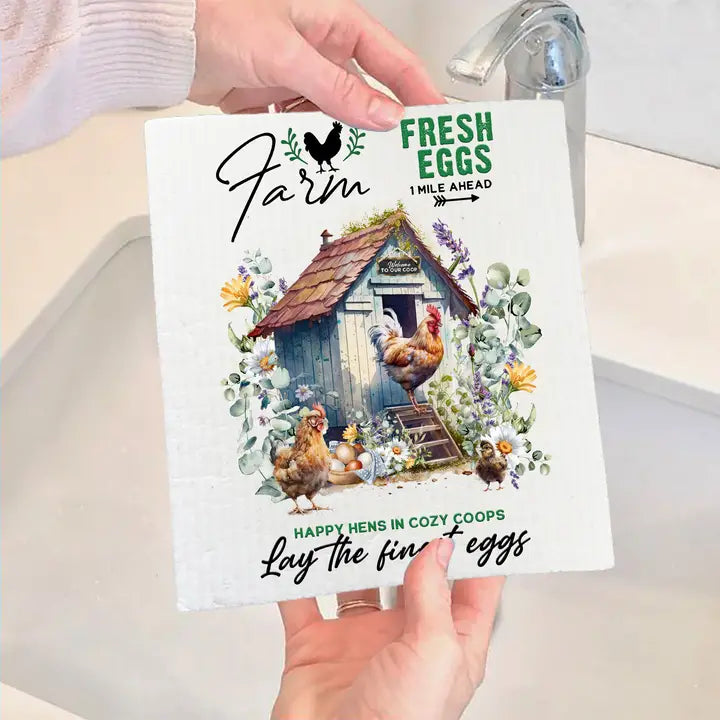 Swedish Dish Cloth: Country Farm Chicken Coop
