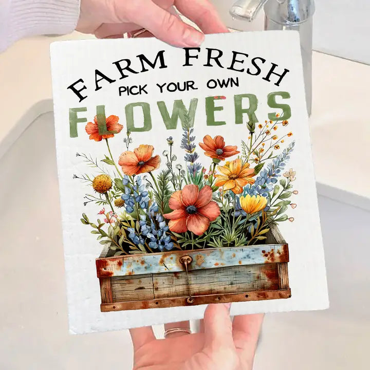 Swedish Dish Cloth: Farm Fresh FIeld of Country Flowers