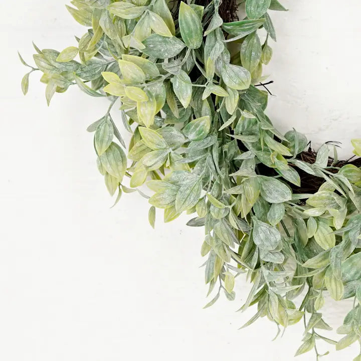 18 inch Heart Wreath-Flocked Evergreen Ash Leaves