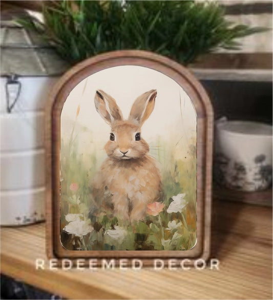 Arch Top Tan Bunny Framed Art