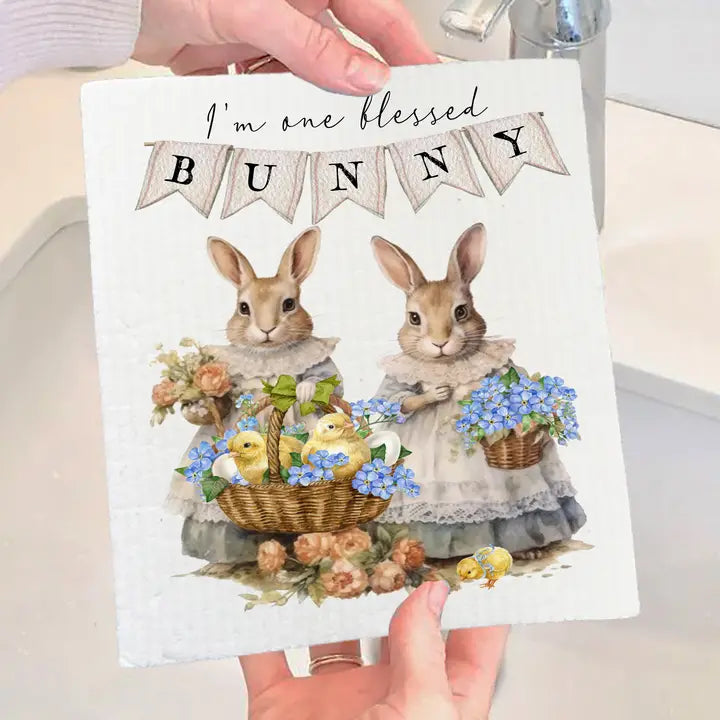 Easter Victorian One Bless Bunny Swedish Dish Cloth
