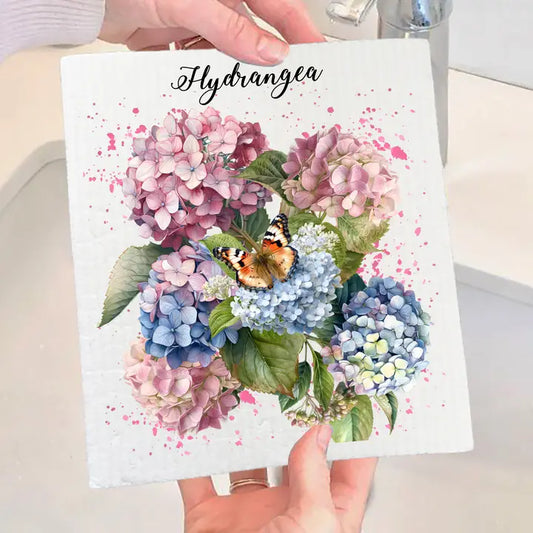 Spring Garden Pink Hydrangeas Swedish Dish Cloth