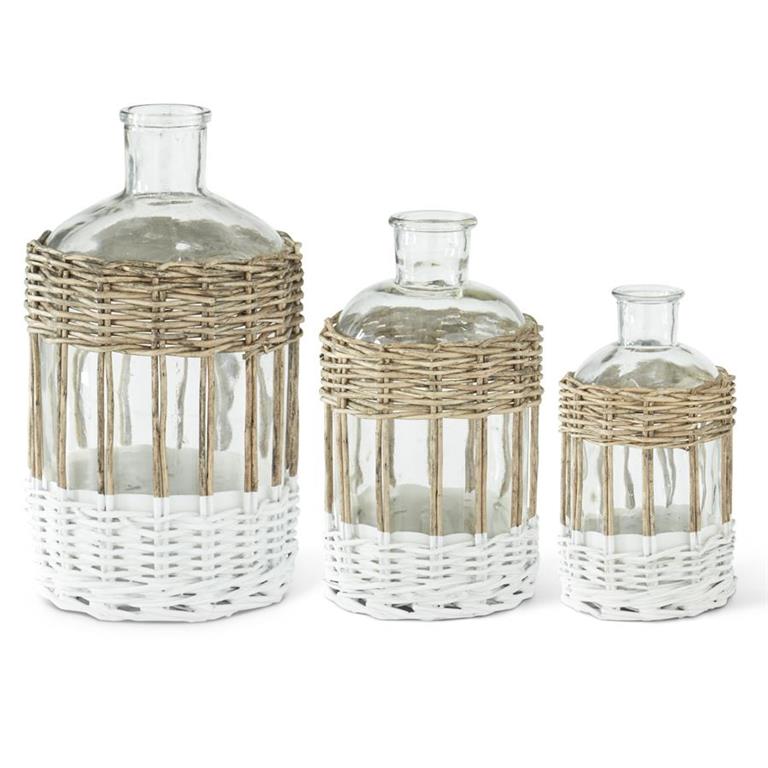 Clear Glass Bottles in Wicker Sleeve