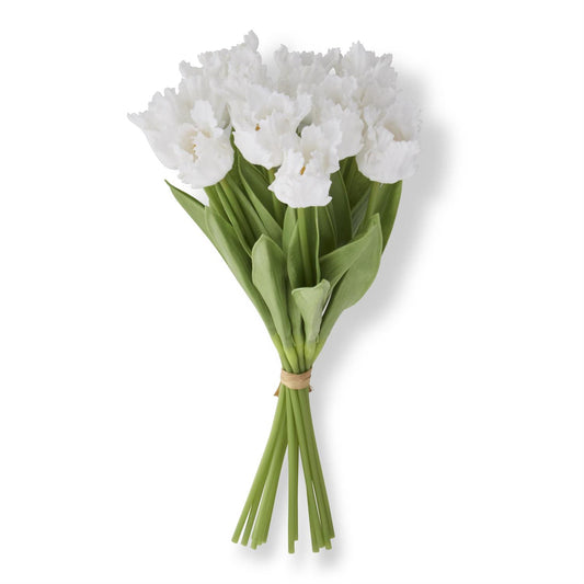 13 Inch White Real Touch Parrot Tulip, Single Stem
