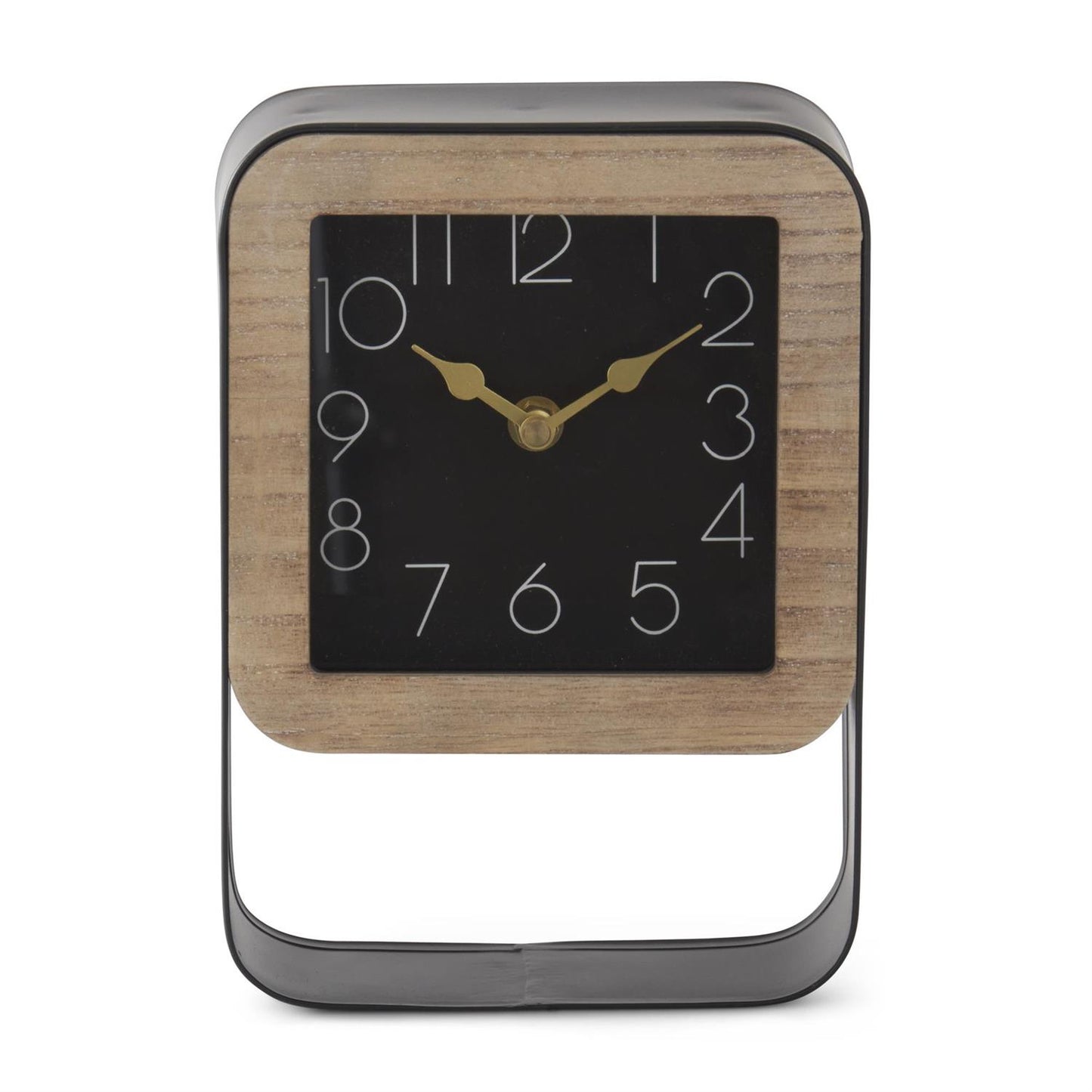 8.75 Inch Black Metal & Wood Rectangular Framed Square Clock