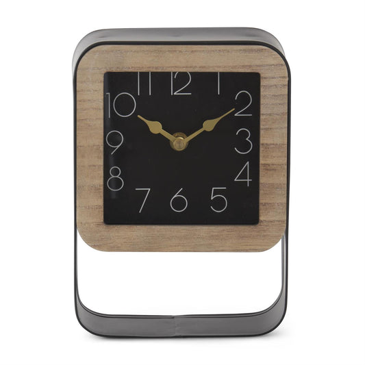 8.75 Inch Black Metal & Wood Rectangular Framed Square Clock