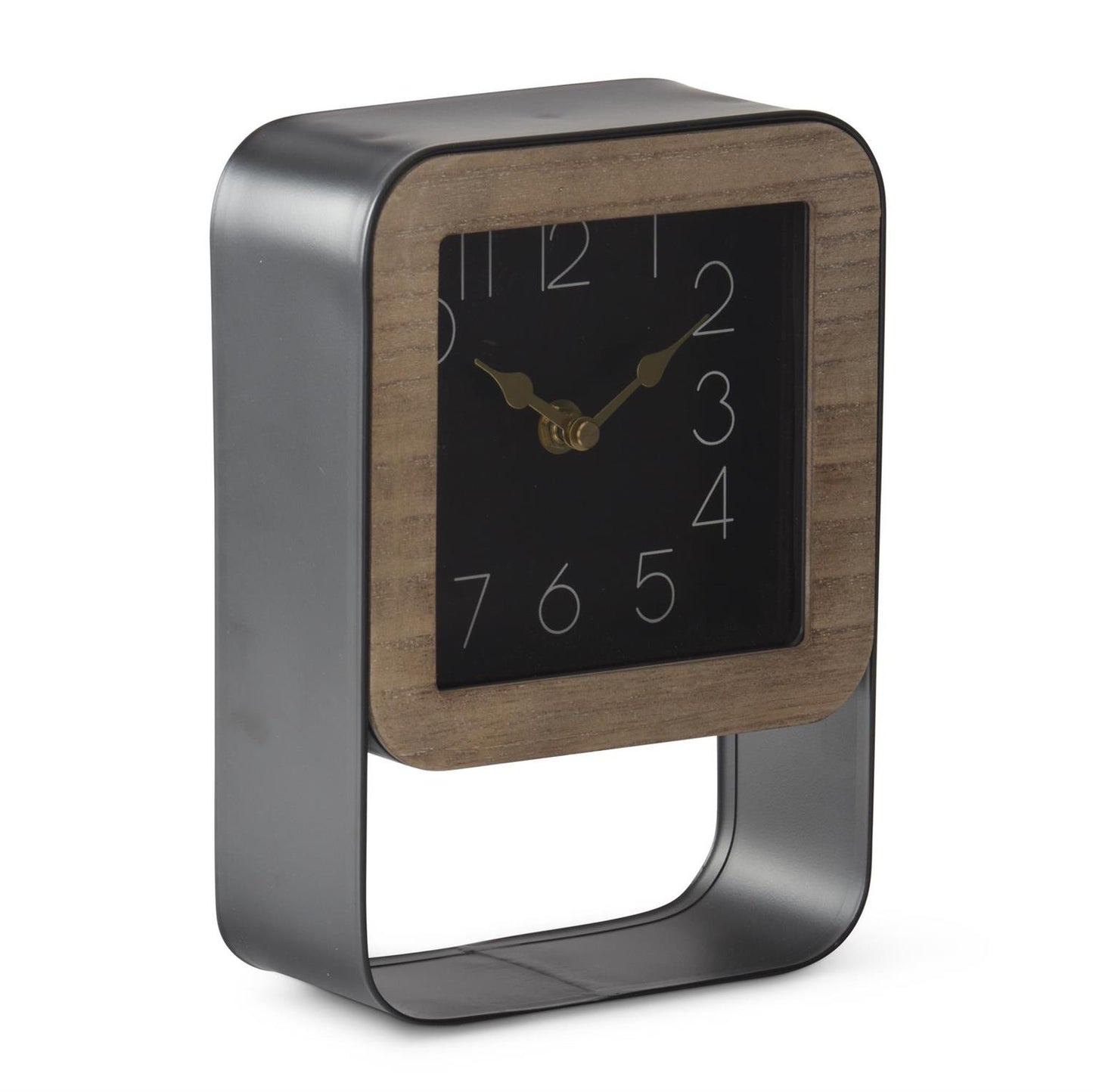 8.75 Inch Black Metal & Wood Rectangular Framed Square Clock