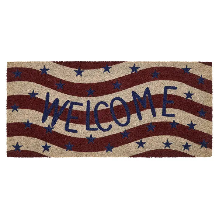 Red White Blue Flag Stripes Coir Welcome Rug Rect 17x36