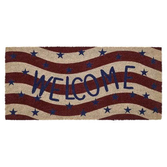 Red White Blue Flag Stripes Coir Welcome Rug Rect 17x36