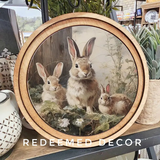 8" Round Bunny Trio Art